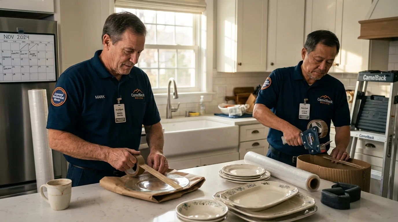 Professional crew packing kitchen dishware in Abbeville, LA